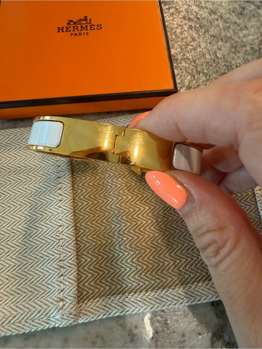 Hermès Clic H Gold and White Enamel Bracelet